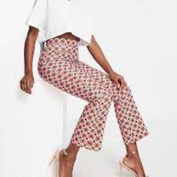Asos Design Geometric Hippie Design Slim Flare Pants Red/Brown NWOT 4 - Picture 4 of 12